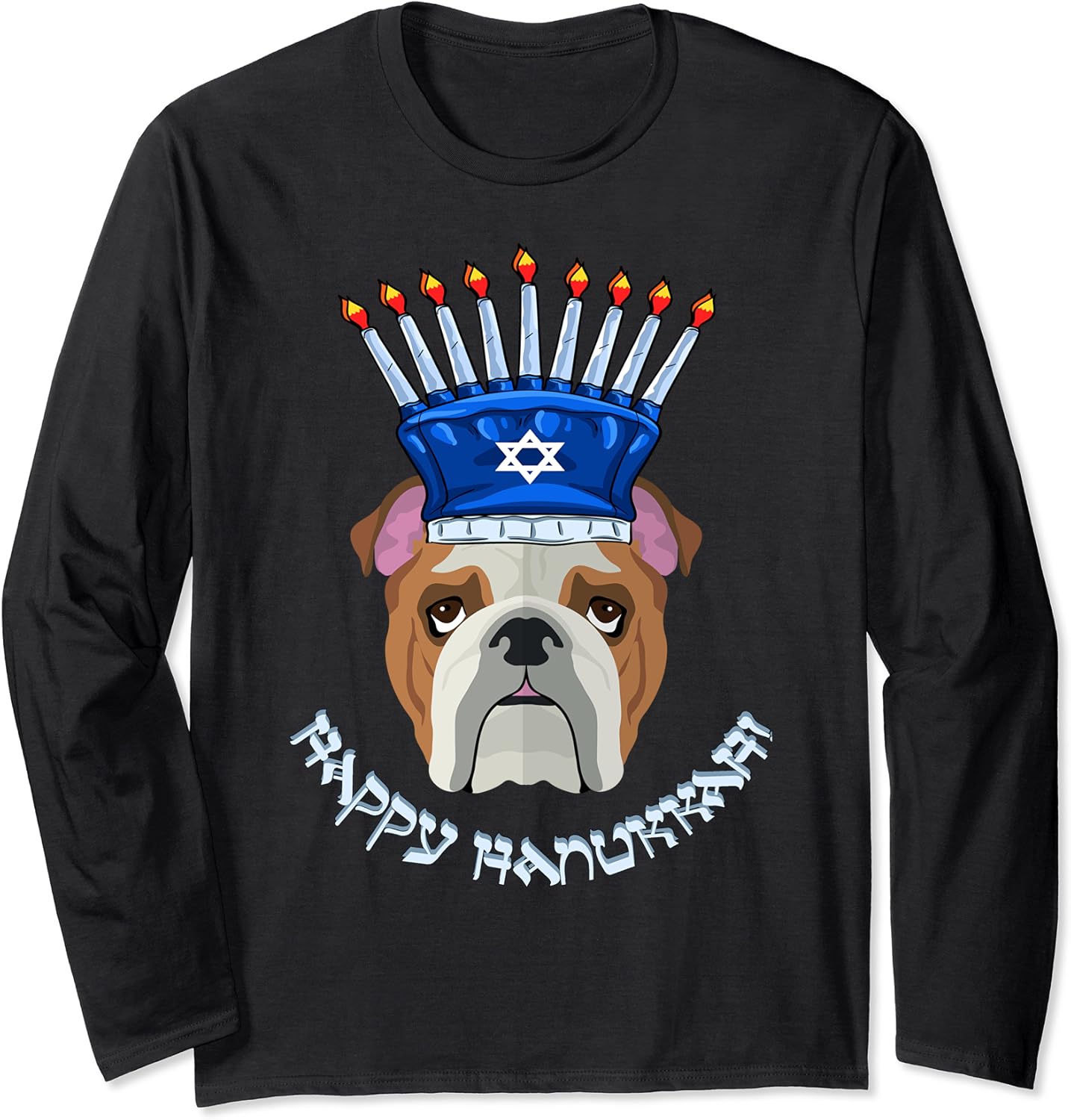 Bulldog Menorah Hat Hanukkah Chanukah Long Sleeve